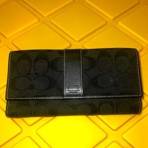 Coach Signature C Jacquard Black Leather Trim Monogram Wallet
